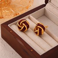 1 Pair Retro British Style Quadrilateral Round Enamel Plating Inlay Copper Zircon 18K Gold Plated Drop Earrings main image 7