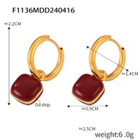 1 Pair Retro British Style Quadrilateral Round Enamel Plating Inlay Copper Zircon 18K Gold Plated Drop Earrings main image 8