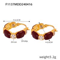 1 Pair Retro British Style Quadrilateral Round Enamel Plating Inlay Copper Zircon 18K Gold Plated Drop Earrings main image 10