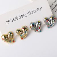 1 Pair Simple Style Heart Shape Inlay Copper Artificial Rhinestones Artificial Diamond Gold Plated Ear Studs main image 5