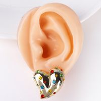1 Pair Simple Style Heart Shape Inlay Copper Artificial Rhinestones Artificial Diamond Gold Plated Ear Studs main image 3