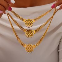 304 Stainless Steel 18K Gold Plated Casual Simple Style Commute Plating Hollow Out Inlay Round Flower Rhinestones Bracelets Necklace Jewelry Set main image 1