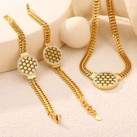 304 Stainless Steel 18K Gold Plated Casual Simple Style Commute Plating Hollow Out Inlay Round Flower Rhinestones Bracelets Necklace Jewelry Set main image 3