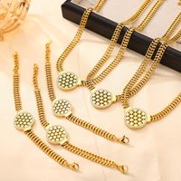 304 Stainless Steel 18K Gold Plated Casual Simple Style Commute Plating Hollow Out Inlay Round Flower Rhinestones Bracelets Necklace Jewelry Set main image 6