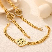 304 Stainless Steel 18K Gold Plated Casual Simple Style Commute Plating Hollow Out Inlay Round Flower Rhinestones Bracelets Necklace Jewelry Set main image 5