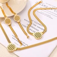 304 Stainless Steel 18K Gold Plated Casual Simple Style Commute Plating Hollow Out Inlay Round Flower Rhinestones Bracelets Necklace Jewelry Set main image 7