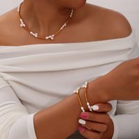 304 Stainless Steel Freshwater Pearl 18K Gold Plated IG Style French Style Simple Style Beaded Oval Bracelets Necklace main image 4