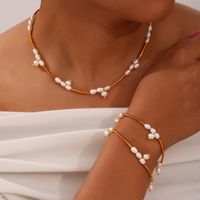 304 Stainless Steel Freshwater Pearl 18K Gold Plated IG Style French Style Simple Style Beaded Oval Bracelets Necklace main image 6