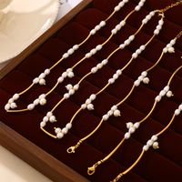 304 Stainless Steel Freshwater Pearl 18K Gold Plated IG Style French Style Simple Style Beaded Oval Bracelets Necklace main image 10