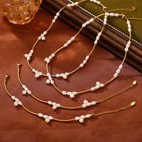 304 Stainless Steel Freshwater Pearl 18K Gold Plated IG Style French Style Simple Style Beaded Oval Bracelets Necklace main image 5