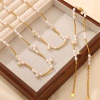 304 Stainless Steel Freshwater Pearl 18K Gold Plated IG Style French Style Simple Style Beaded Oval Bracelets Necklace main image 7