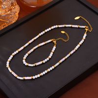 304 Stainless Steel Shell 18K Gold Plated Elegant Simple Style Beaded Plating Round Bracelets Necklace Jewelry Set main image 6