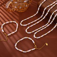 304 Stainless Steel Shell 18K Gold Plated Elegant Simple Style Beaded Plating Round Bracelets Necklace Jewelry Set main image 2