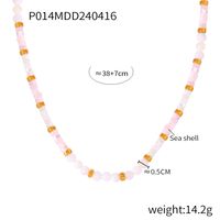 304 Stainless Steel Shell 18K Gold Plated Elegant Simple Style Beaded Plating Round Bracelets Necklace Jewelry Set sku image 2