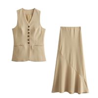 Casual Business Daily Women's Streetwear Solid Color Polyester Button Skirt Sets Skirt Sets main image 6