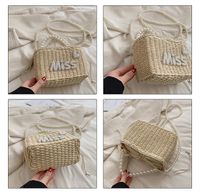 Women's Medium Straw Letter Solid Color Vacation Beach Beading Weave String Straw Bag main image 5