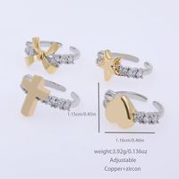 Copper 18K Gold Plated IG Style Streetwear Cool Style Plating Inlay Cross Heart Shape Bow Knot Zircon Open Rings main image 2