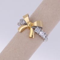 Copper 18K Gold Plated IG Style Streetwear Cool Style Plating Inlay Cross Heart Shape Bow Knot Zircon Open Rings main image 4