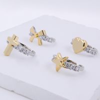 Copper 18K Gold Plated IG Style Streetwear Cool Style Plating Inlay Cross Heart Shape Bow Knot Zircon Open Rings main image 1