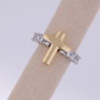 Copper 18K Gold Plated IG Style Streetwear Cool Style Plating Inlay Cross Heart Shape Bow Knot Zircon Open Rings main image 3