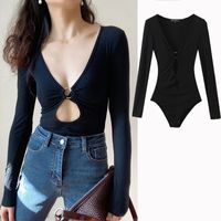 Women's Bodysuits Long Sleeve Bodysuits Washed Vintage Style Sexy Classic Style Simple Solid Color main image 1