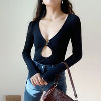 Women's Bodysuits Long Sleeve Bodysuits Washed Vintage Style Sexy Classic Style Simple Solid Color main image 3