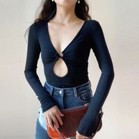 Women's Bodysuits Long Sleeve Bodysuits Washed Vintage Style Sexy Classic Style Simple Solid Color main image 5