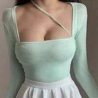 Women's Wrap Crop Top Long Sleeve Blouses Washed Casual Sexy Simple Style Simple Solid Color main image 5