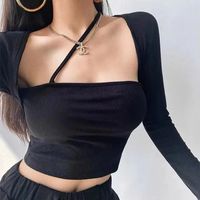 Women's Wrap Crop Top Long Sleeve Blouses Washed Casual Sexy Simple Style Simple Solid Color main image 2