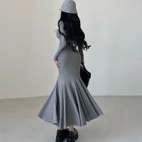 Women's Sheath Dress Simple Style Classic Style U Neck Wrap Long Sleeve Simple Solid Color Maxi Long Dress Daily Date Bar main image 4