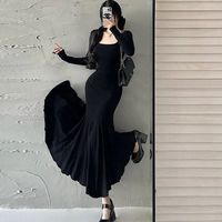 Women's Sheath Dress Simple Style Classic Style U Neck Wrap Long Sleeve Simple Solid Color Maxi Long Dress Daily Date Bar main image 2