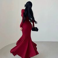 Women's Sheath Dress Simple Style Classic Style U Neck Wrap Long Sleeve Simple Solid Color Maxi Long Dress Daily Date Bar main image 8