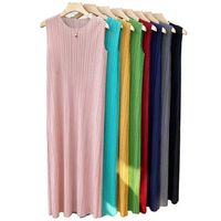 Women's Regular Dress Casual Simple Style Classic Style U Neck Round Neck Pleated Frill Ruched Sleeveless Simple Solid Color Midi Dress Daily Beach Date main image 2