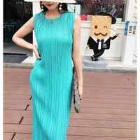 Women's Regular Dress Casual Simple Style Classic Style U Neck Round Neck Pleated Frill Ruched Sleeveless Simple Solid Color Midi Dress Daily Beach Date main image 11