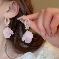1 Pair IG Style Sweet Petal Inlay Copper Zircon Drop Earrings main image 5