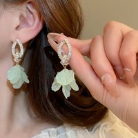 1 Pair IG Style Sweet Petal Inlay Copper Zircon Drop Earrings main image 4