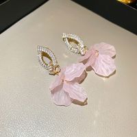 1 Pair IG Style Sweet Petal Inlay Copper Zircon Drop Earrings sku image 2