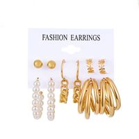 1 Set Casual Simple Style Circle Star Flower Pearl Plating Inlay Alloy Rhinestones Pearl Earrings Ear Studs sku image 4