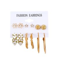 1 Set Casual Simple Style Circle Star Flower Pearl Plating Inlay Alloy Rhinestones Pearl Earrings Ear Studs sku image 1