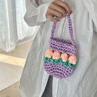 Women's Mini Knit Flower Vacation Cylindrical Open Handbag sku image 3