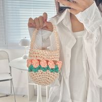 Women's Mini Knit Flower Vacation Cylindrical Open Handbag sku image 2