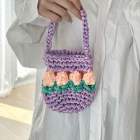 Women's Mini Knit Flower Vacation Cylindrical Open Handbag main image 4