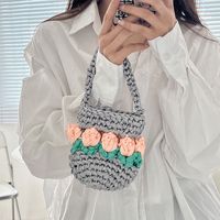 Women's Mini Knit Flower Vacation Cylindrical Open Handbag sku image 1