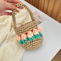 Women's Mini Knit Flower Vacation Cylindrical Open Handbag sku image 6