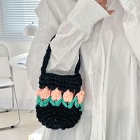 Women's Mini Knit Flower Vacation Cylindrical Open Handbag sku image 11