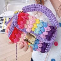 Women's Small Cotton Color Block Vintage Style Lock Clasp Handbag main image 5