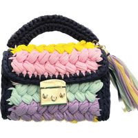 Women's Small Cotton Color Block Vintage Style Lock Clasp Handbag main image 2