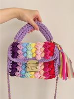 Women's Small Cotton Color Block Vintage Style Lock Clasp Handbag sku image 2