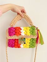 Women's Small Cotton Color Block Vintage Style Lock Clasp Handbag sku image 1