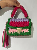 Women's Small Cotton Color Block Vintage Style Lock Clasp Handbag sku image 5